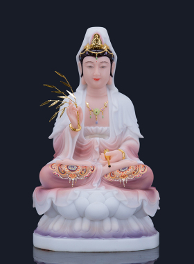 康盛观音家用供奉观音佛像汉白玉白衣红衣坐莲花观世音菩萨摆件