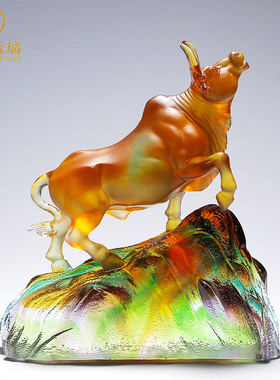 琉璃生肖牛摆件招财工艺品办公室老板桌面装饰品客厅高档开业礼品
