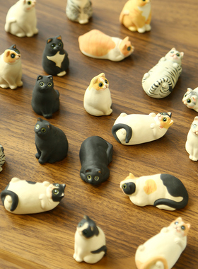 创意手工陶瓷日式呆萌可爱小猫解压桌面车载礼品小摆件女生日礼物