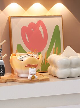 创意可爱招财猫钥匙收纳玄关摆件入户门口客厅家居装饰品乔迁礼物