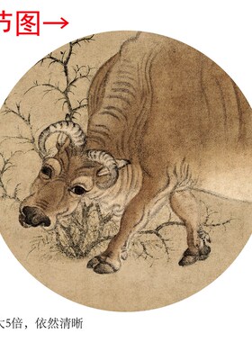 唐韩滉《五牛图》客厅书房茶室装饰画挂画横高清卷轴传世名画