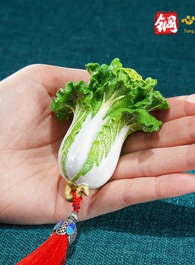 黄铜摆件《手中有财》客厅桌面装饰 铜工艺品 白菜摆件招财手把件
