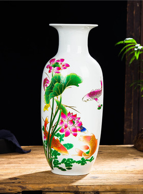 景德镇陶瓷器中国红花瓶家居装饰品客厅玄关插花瓶桌面摆件小清新