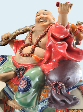 陶瓷开业工艺礼品家居电视酒柜客厅饰品招财骑大象弥勒笑佛像摆件