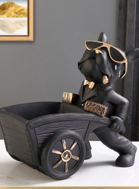 进门口放钥匙的摆件入户玄关家居装饰品轻奢法斗狗鞋柜托盘收纳盒