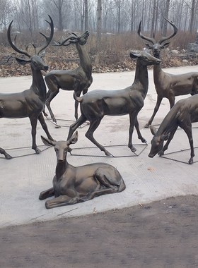 玻璃纤维仿铜创意雕塑鹿户外园林公园草坪景观装饰动物落地摆件