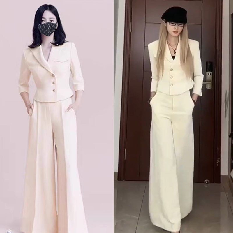 西装女职业款两件套修身时尚显瘦气质百搭浅色春夏款小西服阔腿裤,淘宝优惠券,粉丝福利购,淘宝优惠卷