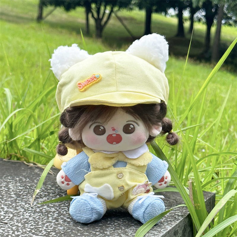 现货娃衣2d0cm厘米棉花娃娃公仔玩偶可爱黄色背带裤遮阳帽替换套 - 图0