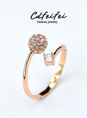 开口戒指求婚钻戒碎钻锆石日韩女款简约潮可调节食指夸张戒指指环