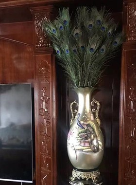 纯天然真孔雀羽毛110-120cm精选大眼睛4cm花瓶家居摆设客厅装饰