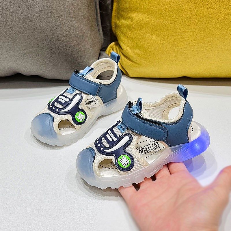 儿童凉鞋男童2024新款夏季宝宝学步鞋软底女童包头沙滩鞋亮灯凉鞋,淘宝优惠券,粉丝福利购,淘宝优惠卷