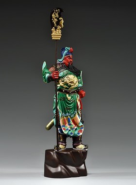 彩绘木雕关公像摆件家用财神客厅玄关装饰工艺品公司店铺开业送礼