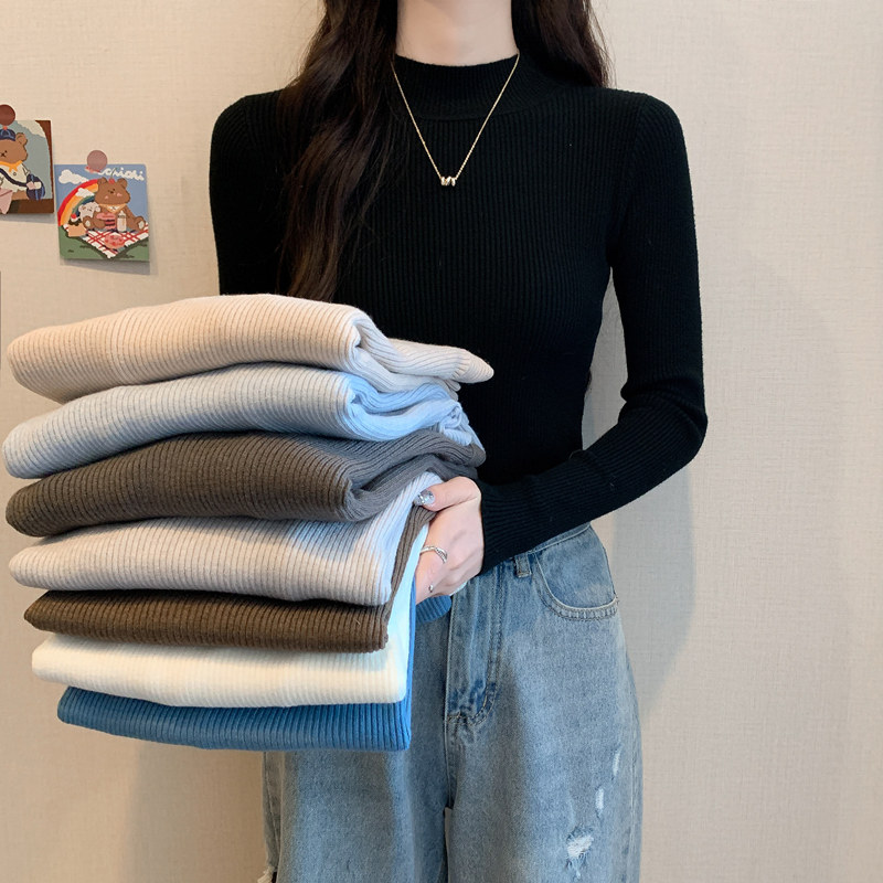 黑色毛衣女春秋2024新款修身短款小个子内搭半高领打底针织衫上衣,淘宝优惠券,粉丝福利购,淘宝优惠卷