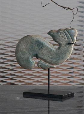 新中式雕刻凤鸟玉璧摆件售楼处博古架书房酒店样板房软装摆设品