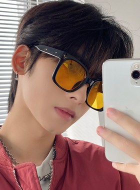墨镜2021新款潮男级感网红大框复古黄色太阳Q眼镜女大脸显瘦街拍