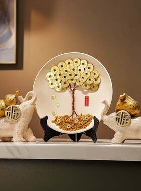 新中式玄关暴富摆盘装饰摆件客厅收银G台招财大象摆件创意开业礼