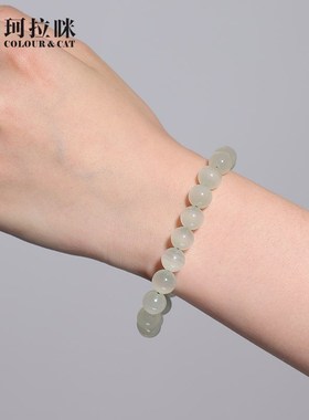 珂拉咪 天然绿纹石手链男女款 单圈绿色水晶手串饰品礼物优质系列