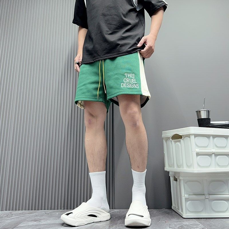 国潮设计拼色刺绣字母夏季质感篮球运动短裤男宽松四分裤舒适透气,淘宝优惠券,粉丝福利购,淘宝优惠卷