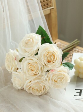 干花7头花束高级感真花欧式复古玫瑰家居客厅装饰婚庆摄影道具