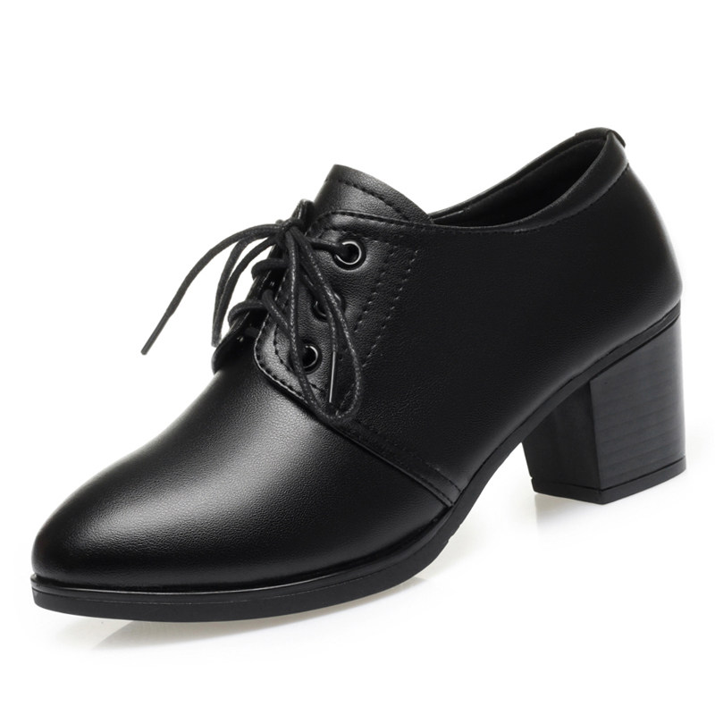 真皮单鞋女2024年春季新款中跟粗跟皮鞋休闲大码系带深口妈妈鞋子,淘宝优惠券,粉丝福利购,淘宝优惠卷