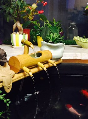 陶瓷鱼缸流水竹子循环水竹筒流水器石槽办公室流水招财