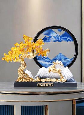 财富路流沙绘画装饰品办公柜装饰品桌面减压黄水晶钱树钱树鹿