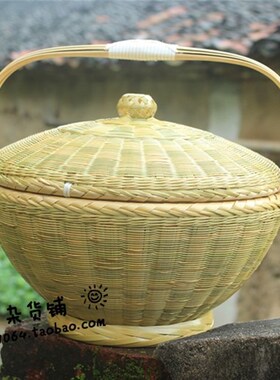 传统纯手工竹青编 提篮 食盒 竹篮工艺精湛民间手艺需