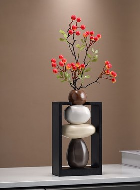 时来运转平衡石头新中式摆件客厅隔断电视柜入门玄关博古架装饰品