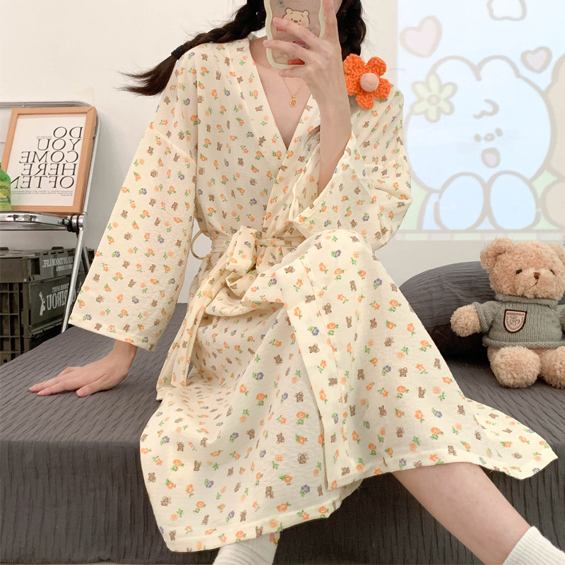 春秋长袖睡袍女士日式甜美可爱棉纱睡裙长款浴袍性感宽松家居服夏,淘宝优惠券,粉丝福利购,淘宝优惠卷
