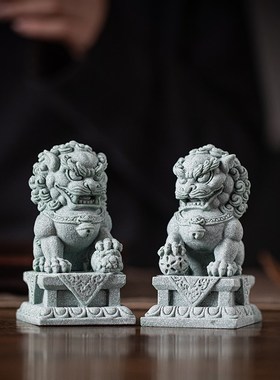 新中式雌雄石狮子一对招财摆件家居桌面庭院门口看门镇宅造景装饰
