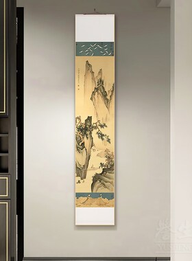 瑞鹤图新中式卷轴挂画竖版陈少梅溥儒山水国画玄关走廊过道装饰画