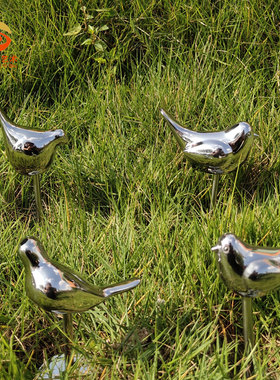 304纯不锈钢铸造小鸟户外草坪雕塑摆件 仿真花园绿地抽象小品艺术
