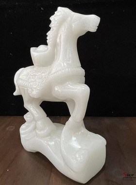 马上发财摆件天然白玉新中式家居客厅老板领导办公桌装饰品工艺品