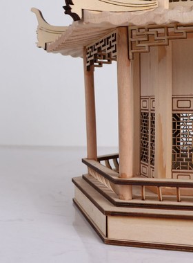 新中式禅意书房摆件创意木质凉亭建筑屋檐样板房间办公桌软装饰品