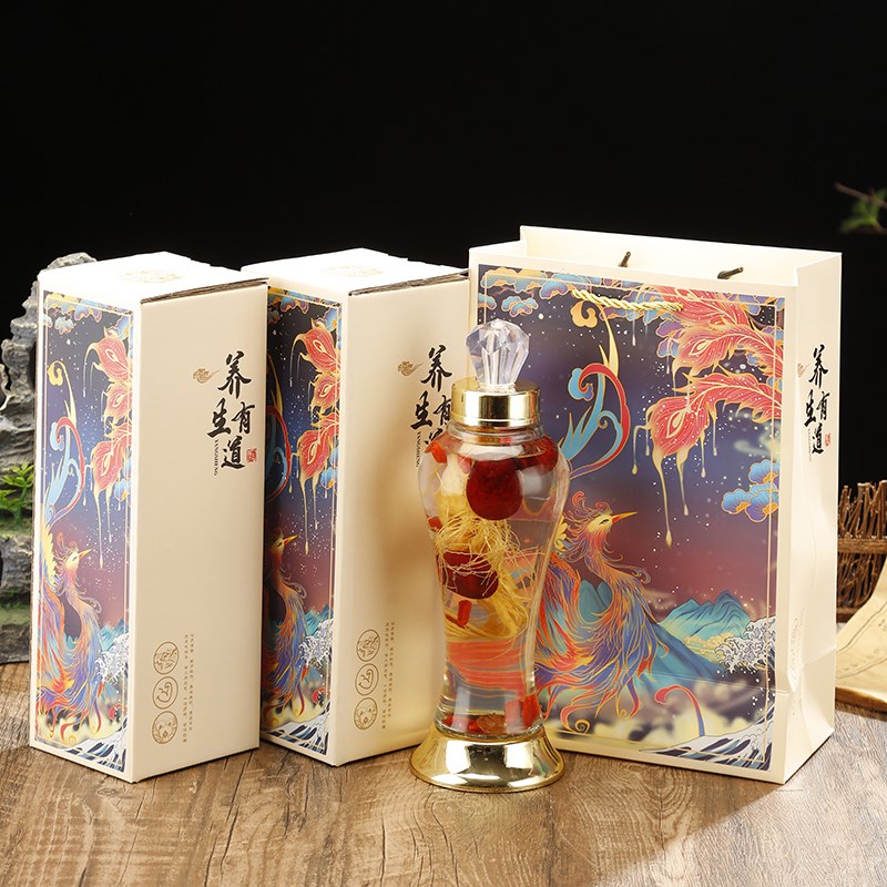 Bubble wine glass bottle, sealed empty wine bottle, health-preserving Cordyceps sinensis glass wine bottle, ginseng and wolfberry special bubble wine bottle
