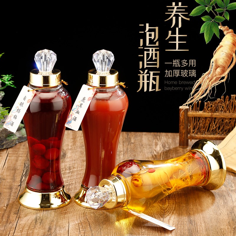 Bubble wine glass bottle, sealed empty wine bottle, health-preserving Cordyceps sinensis glass wine bottle, ginseng and wolfberry special bubble wine bottle