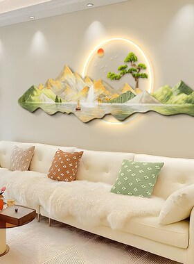 北欧简约客厅装饰画日照金山沙发背景墙挂画高级感轻奢大气山水画