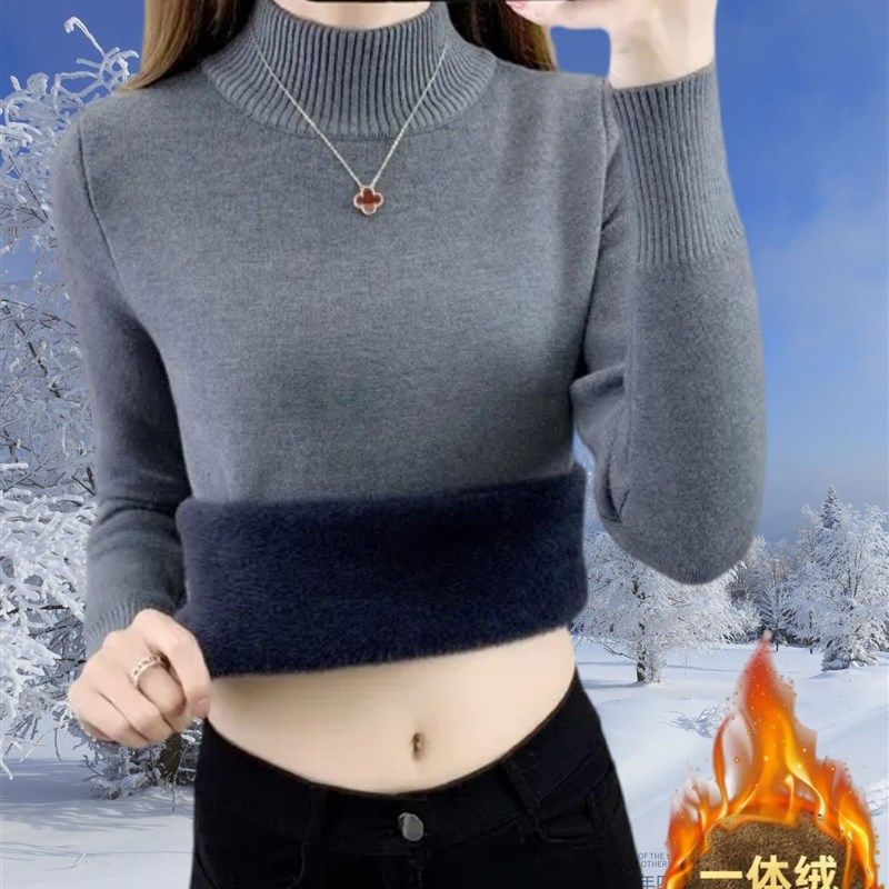 冬装加绒加厚毛衣女士一体绒大码内搭套头保暖特厚打底针织衫上衣,淘宝优惠券,粉丝福利购,淘宝优惠卷