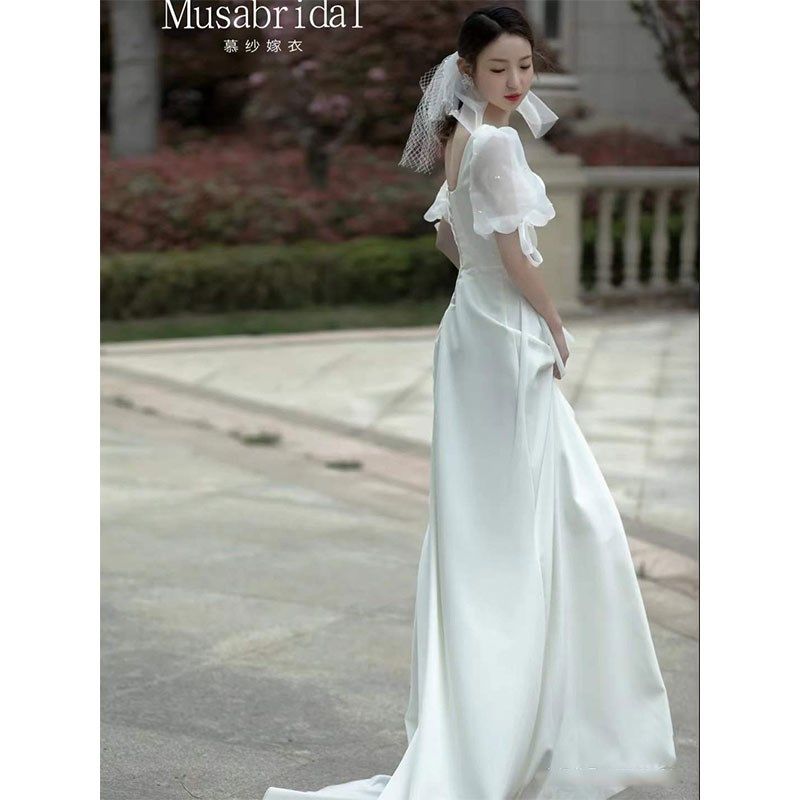 大码轻婚纱2024新款胖MM新娘200斤缎面旅拍出门纱登记领证小拖尾,淘宝优惠券,粉丝福利购,淘宝优惠卷