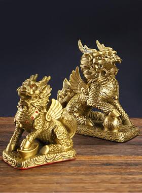 铜麒麟摆件一对纯铜解决卧室家用客厅办公室工艺品店铺开业送礼品