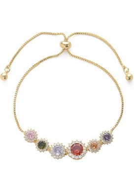 真金电镀微镶锆石气质手饰品女小众设计感花瓣吊坠可调节抽拉手链