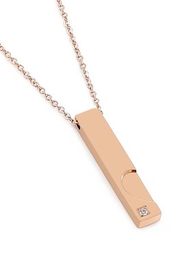 可刻字长方形时尚情侣闺蜜心形吊坠不锈钢桃心水钻不锈钢项链