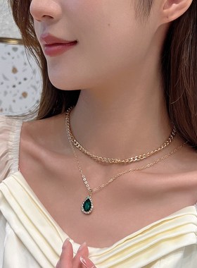 复古新款 轻奢小众设计感百搭镶钻椭圆 高级冷淡风项链饰品女B458