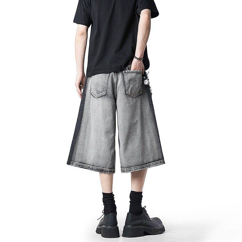水洗扎染破洞牛仔短裤男夏季宽松阔腿七分裤直筒休闲中裤高街裤子,淘宝优惠券,粉丝福利购,淘宝优惠卷
