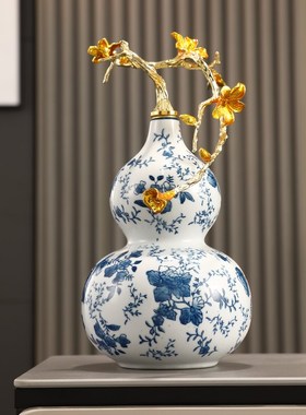 葫芦摆件陶瓷冰裂釉工艺客厅招财中式办公室玄关装饰乔迁新居礼物