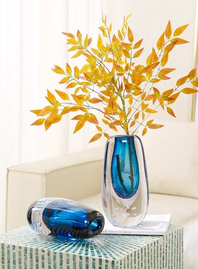 轻奢蓝色艺术气泡琉璃花瓶高级感花器摆件客厅插花餐桌茶几装饰品