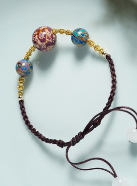 非遗手工编绳编织大漆珠手链手串配饰复古中国风文玩DIY螺钿手绳