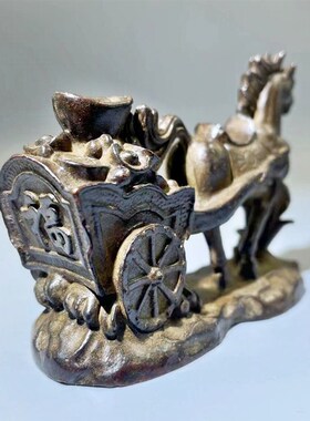 老铜马拉元宝福财车马上发财有钱生肖马开运摆件办公室家居马装饰