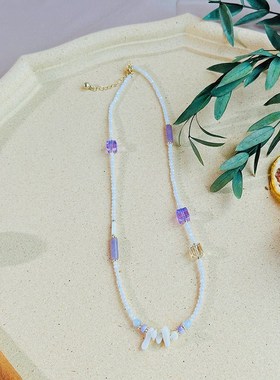 甜美多巴胺彩色串珠项链女小众设计感百搭网红毛衣链秋冬新款颈链