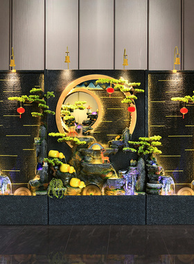 大型双面假山流水幕墙酒店铺餐厅户外客厅屏风隔断喷泉造景观摆件